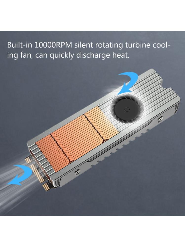 Aluminum +Copper M.2 2280 SSD Heatsinks with  Fan 10000RPM Double-Sided Silicone Pads  NVME Solid Disk Heatsink