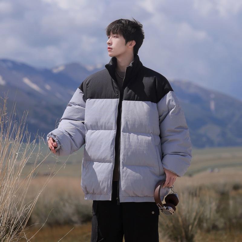 Short versatile winter new men's and women's same warm casual fashion splicing thickened stand-up neck down jacket