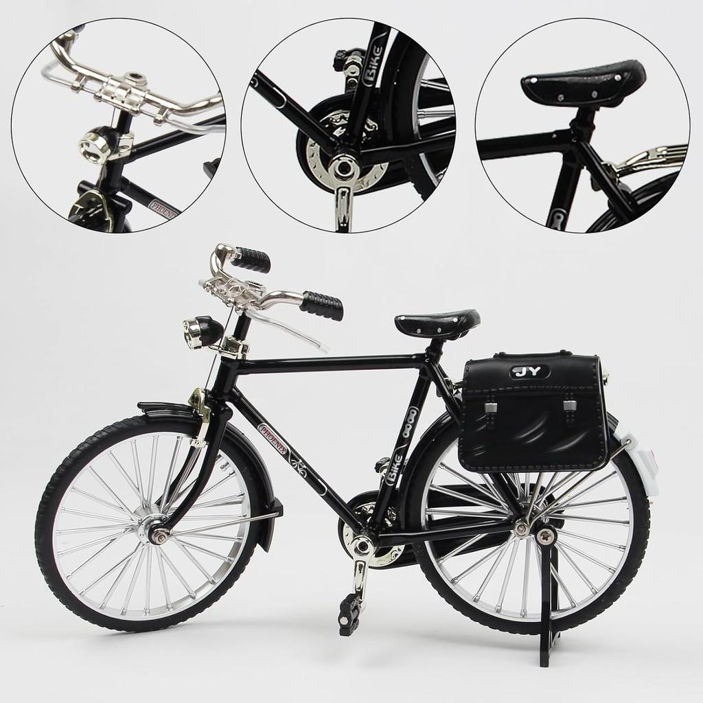 Vintage 1:10 Scale Alloy Bicycle Model – Retro Miniature Bike with Movable Parts, Inflator, Briefcase – Collectible Home Decor & Gift for Kids &
