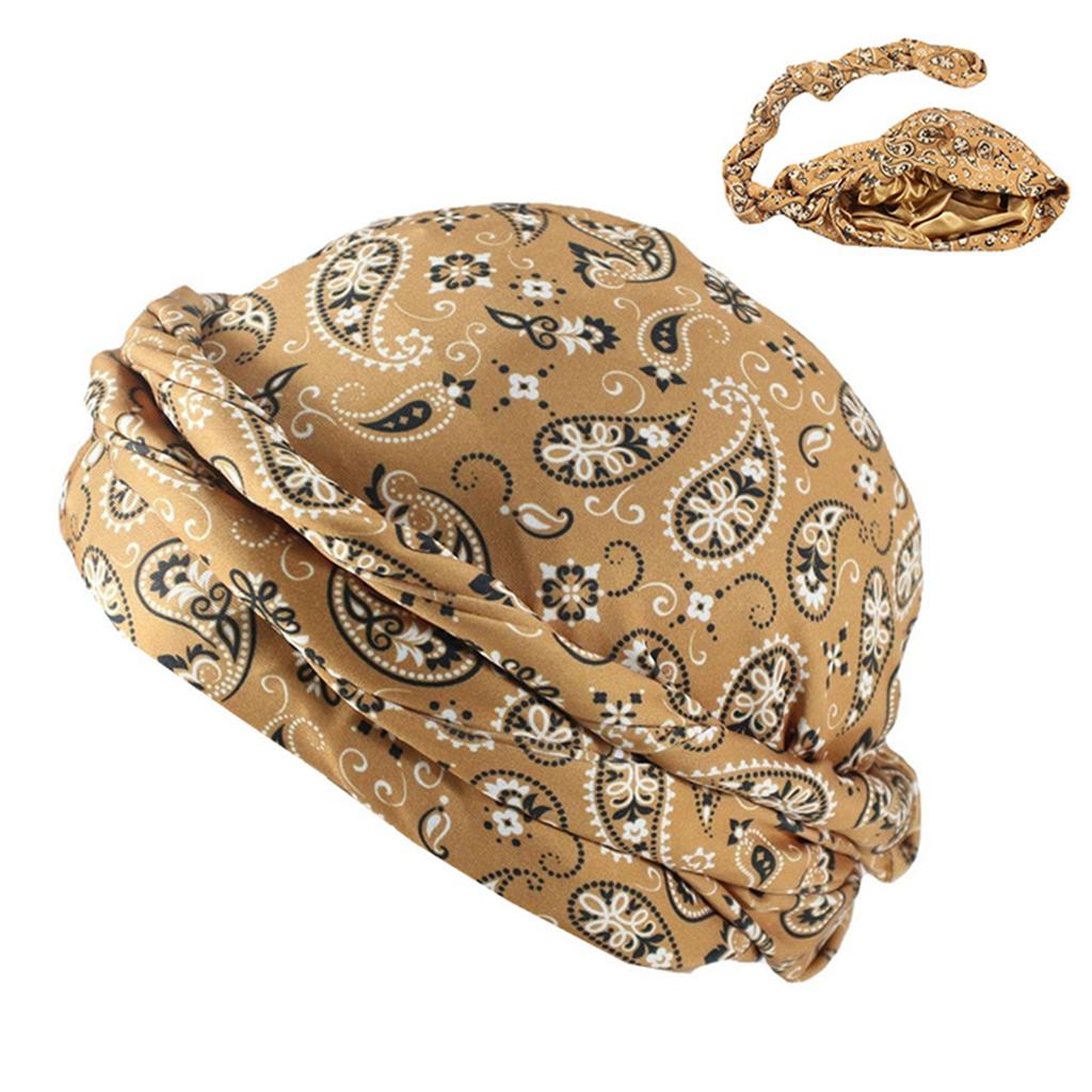 Men Women Satin Lined Turban Hat Adjustable Pre-Tied Headwraps Trendy Printing Sleeping Bonnet Chemo Hat Hair Cover