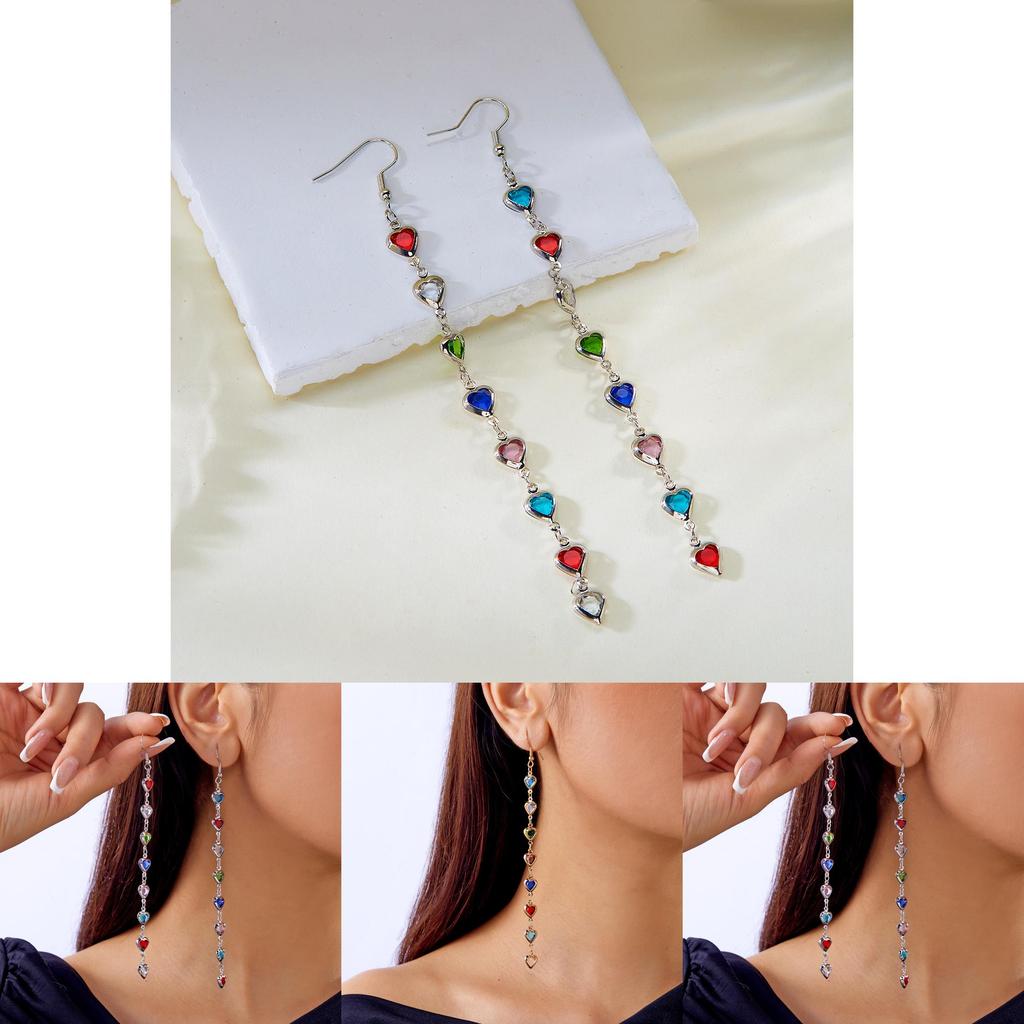 Spring Heart Themed Long Dangle Earrings With Tassels And Electroplated Finish For Girls