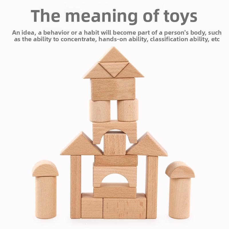 Wooden Building Blocks Set For Kids With Large Natural Grain For Early Education And Play