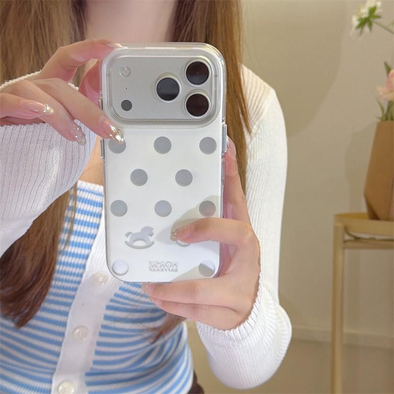 INS Polka Dot Rocking Horse Phone Case For iPhone 17 Pro 16 15 14 Pro Max with Double-Sided IMD Shockproof 17pro Cover Cases