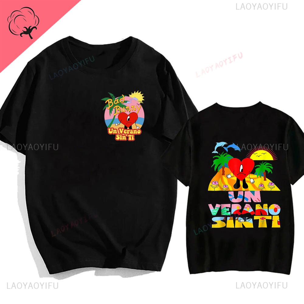 Bad Bunny UN VERANO SIN TI Music Album Print Tshirt Classic Harajuku Loose Streetwear Men Hip Hop Style Shortsleev Tshirt