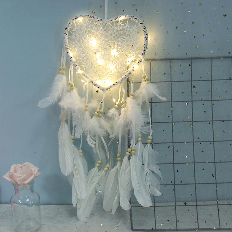 Fancy Dream Catcher With Led Light String Hollow Hoop Heart Shape Pendant Home