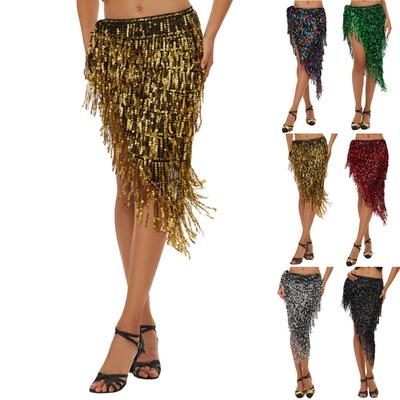Women's High Waisted Sexy Sequined Half Skirt Waist Accessories Sequined Belly Dance Waist Scarf