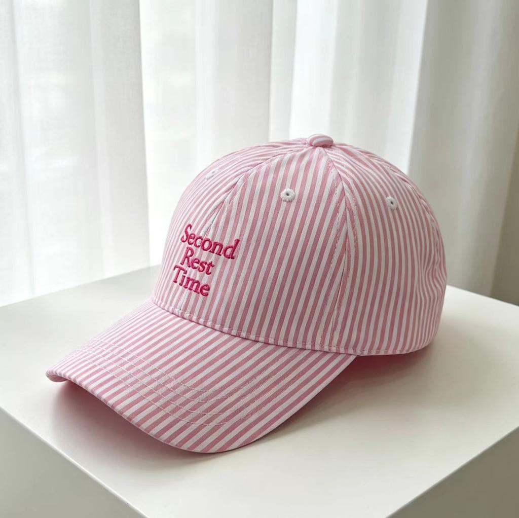 Fresh striped solid color baseball cap for women, spring/summer embroidered letters, face-enhancing small sunshade sun protection baseball cap
