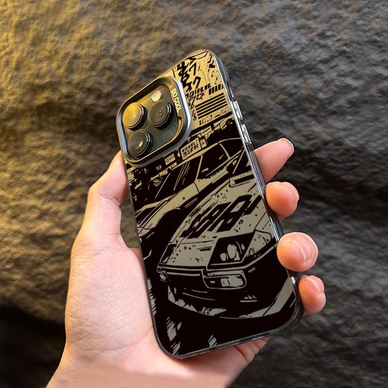 Fashionable Car Print Electroplate Silver IMD Phone Case For iPhone 16 11 12 13 14 15 Pro Max 7 8 Plus X XS XR Shockproof Cover