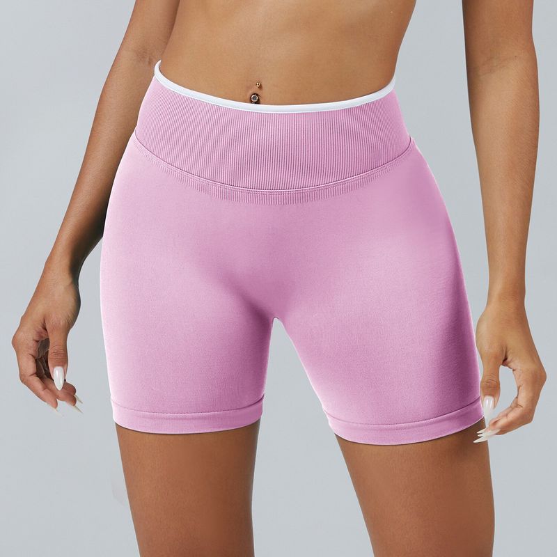European and American Style Color-Block Seamless Tight Yoga Shorts for Women, Peach Butt-Lifting Sports Shorts, Running Fitness Shorts, Breathable