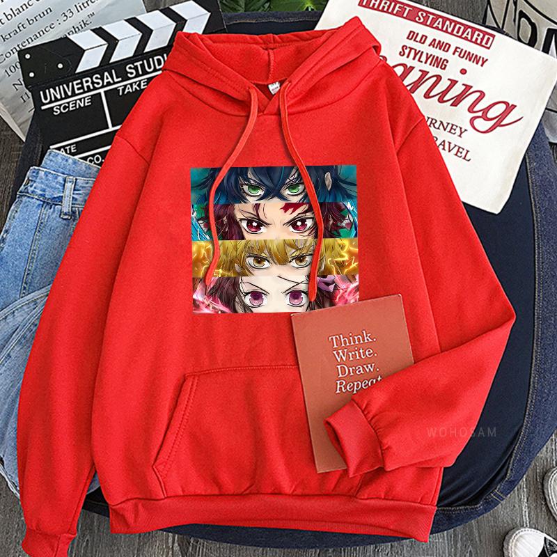 Anime Demon Slayer Kamado Tanjirou/Nezuko Eyes Hoodies Funny Manga Cartoon Fashion Streets Unisex Oversize Patchwork Sweatshirts
