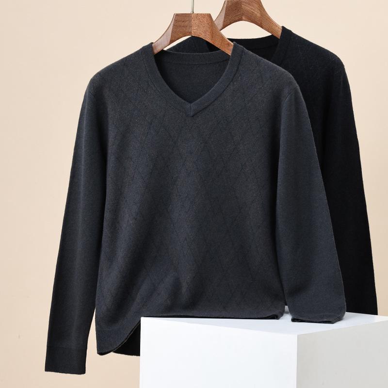 Men s 100% Wool V-Neck Sweater - Thickened Winter 2025 Edition 185/100A (120)