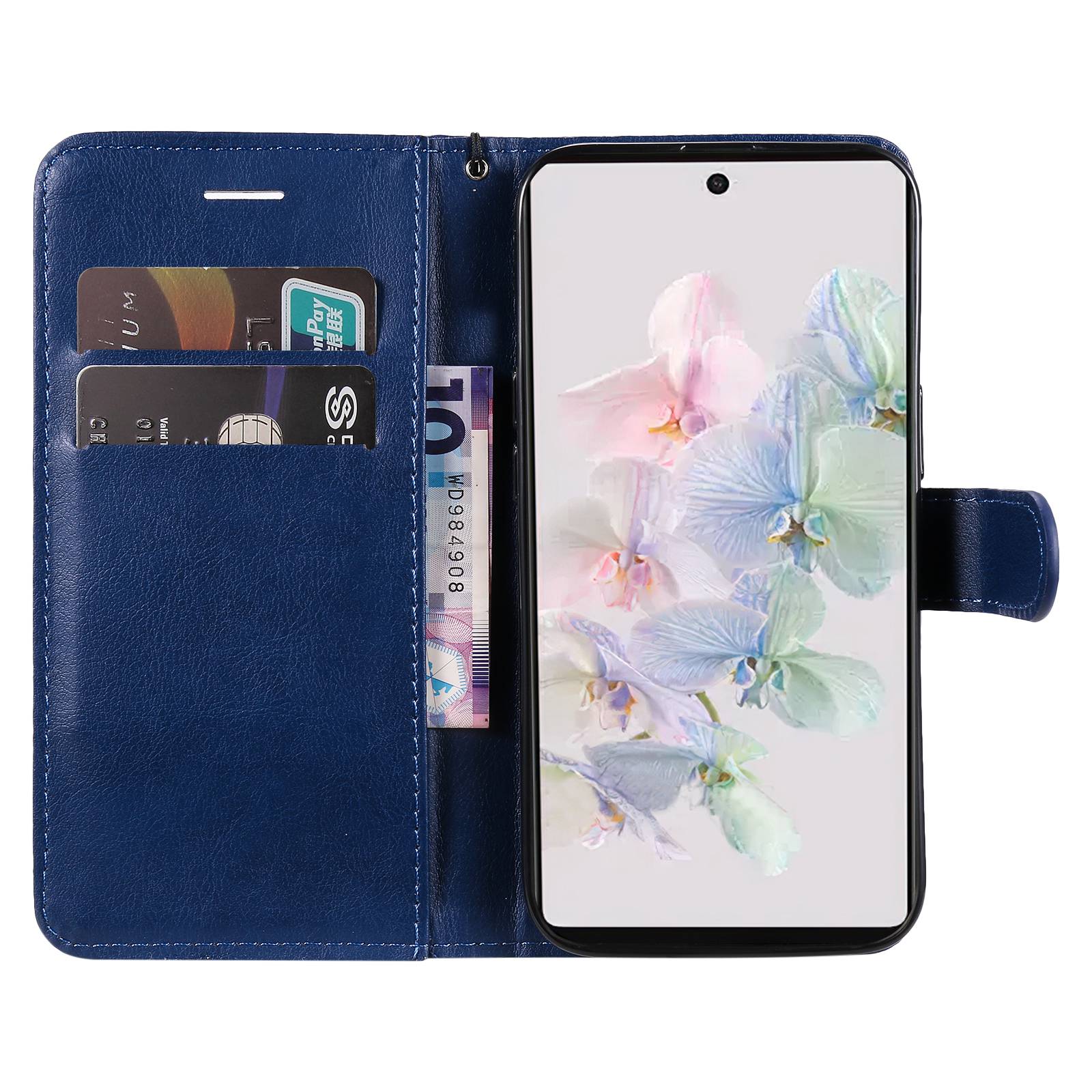 

For Google Pixel 7 5G Case Solid Color Leather Mobile Cover Wallet Stand with Strap Blue