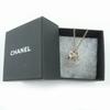 Excellent CHANEL Necklace COCO Mark Ribbon Rhinestone Champagne Gold Women B24K Used