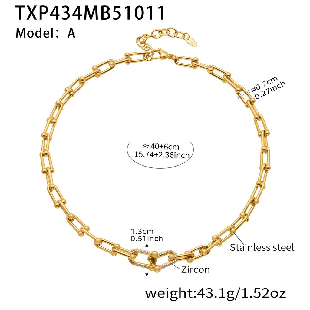 Qiong Yao U-förmiges vergoldetes Edelstahl-Schmuckset: Zirkonia Ohrringe, Halskette & Armband.