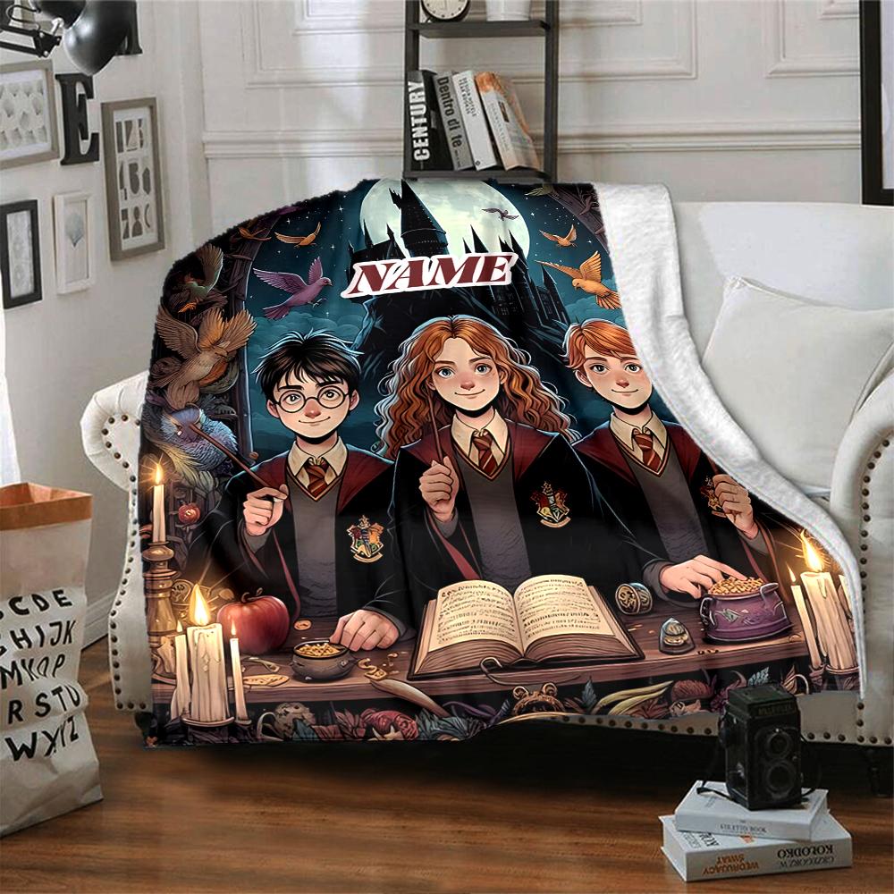 Custom Name "Magic School Adventure" blanket for Couch & Bed, Plush Cozy Fuzzy Blanket Super Soft & Warm Blankets for Fall and Winter. 090885