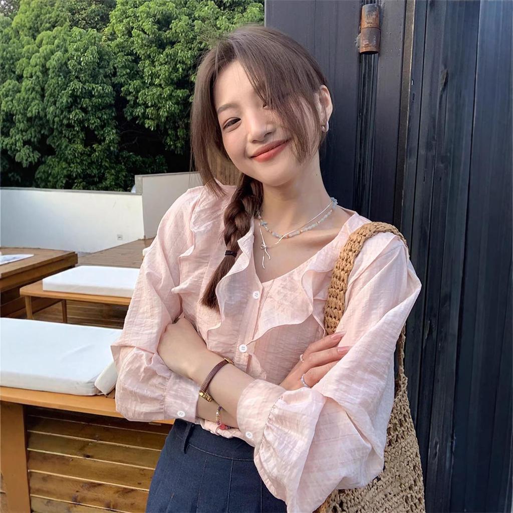 Korean-Style Pink Shirt: Elegant, Stylish, and Casual Women's Fashion