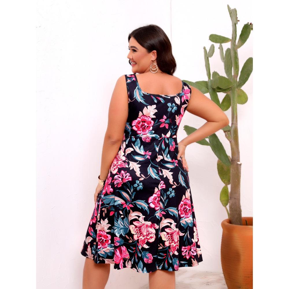 Ladies Long Dresses Women's Dresses New Fashion Printing Round Neck Sleeveless Dress XL-4XL Tops