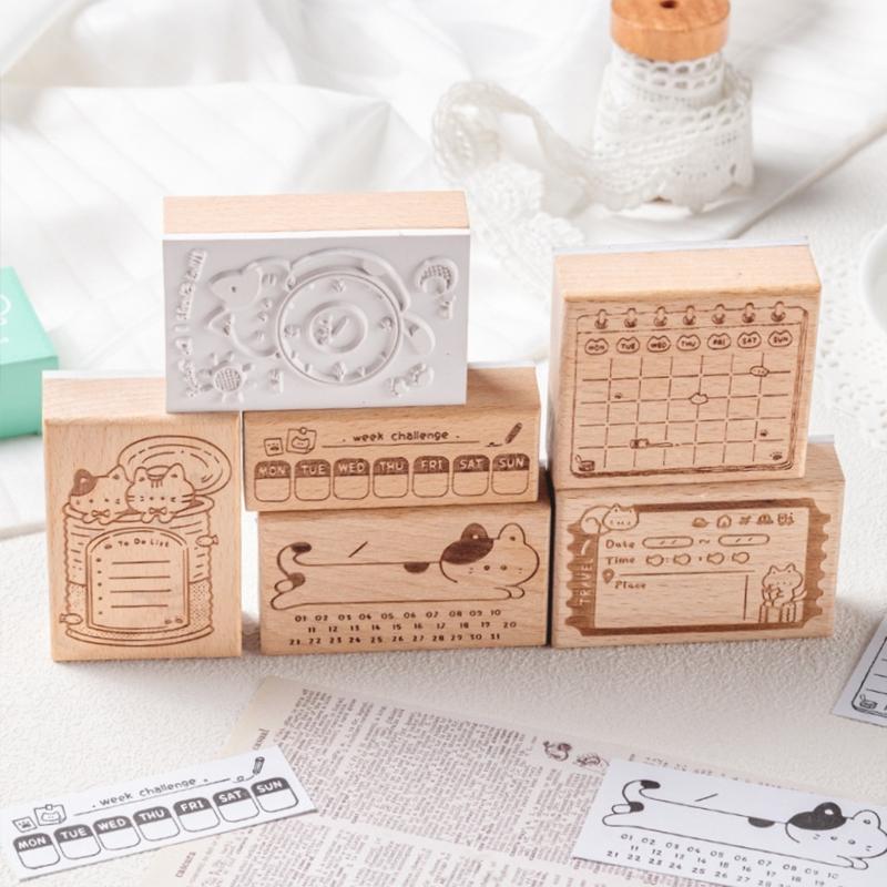 Wood Craft Stamp Vintage Scrapbooking Stamp Kitten Themed Stamp for Card Making Scrapbooking Journal Planner Photo Album
