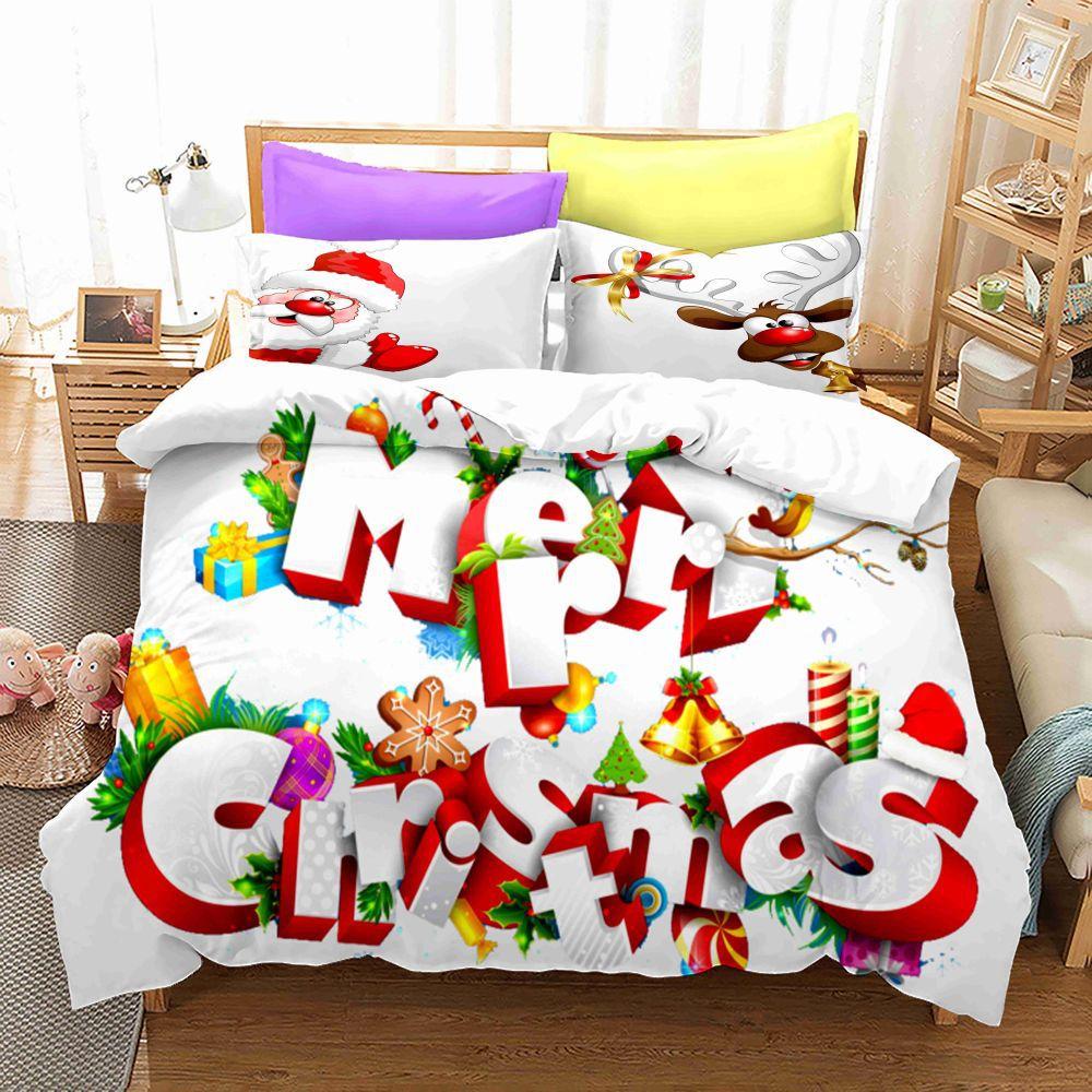 3D Digital Printing Bedding Four-Piece Set Three-Piece Set Christmas Bed Sheet Quilt Pillow
