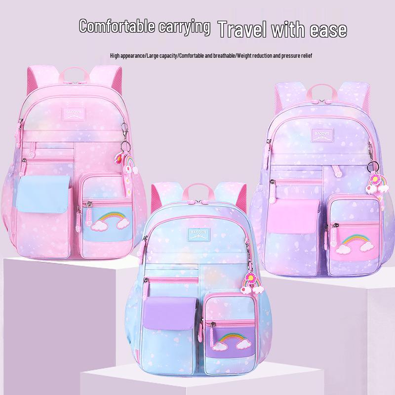Rainbow-Design Large Capacity Backpack for Girls, Grades 1-6