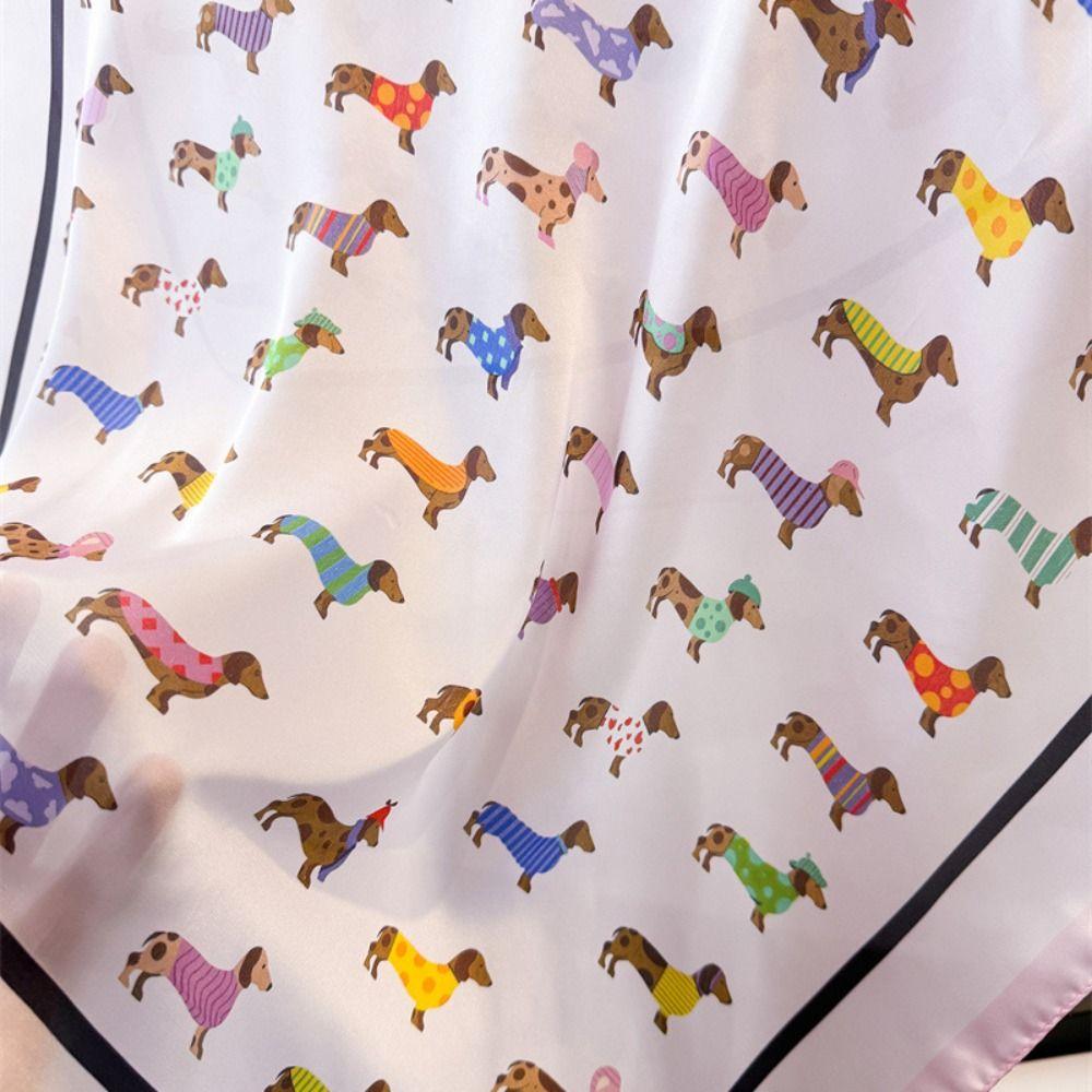 Geometric Shape Dachshund Print Print Scarf Y2K Hair Scarf All-match Satin Hijab Women
