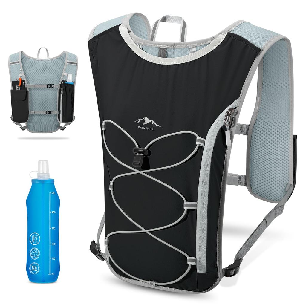 RAINSMORE Running Perfect for Trail Outdoor Reflective Black Backpack, Ultra-Lightweight, Marathons, Cycling, Running, Hydration, Sports, Cycling,