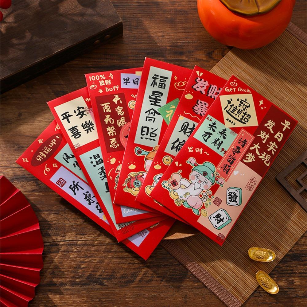 6Pcs/Set Blessing Red Pocket Cartoon Lucky Money Bags Cute Money Packet  New Year Decoration