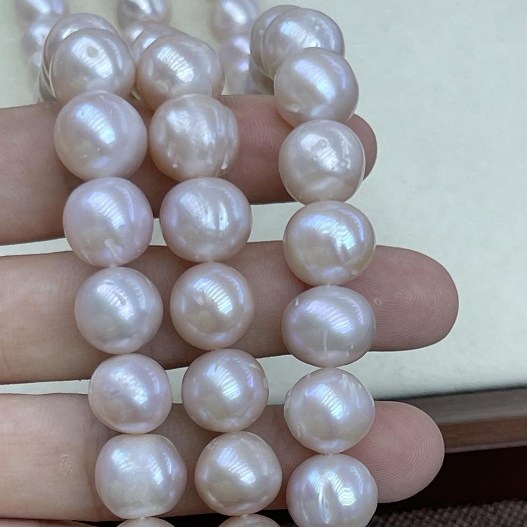 1String, White Natural Freshwater Pearls, Handmade Near Round Pearl Beads for Jewelry Making DIY Crafts (Beads 10-11mm, Length 36cm)