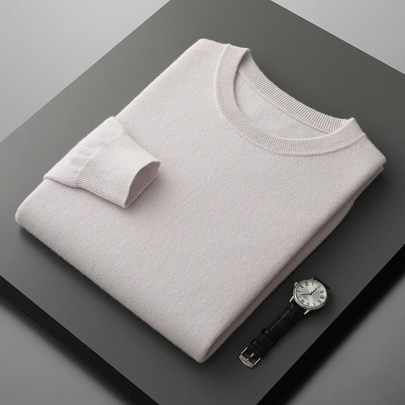 Classic Men'S Crewneck Cashmere Knit Sweater For Autumn And Winter, Loose Casual Cashmere Knit Pullover Base Layer