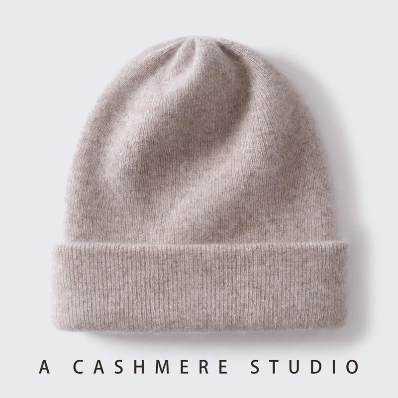 New thickened cashmere cap men's and women's autumn and winter warm head hat pure cashmere big head dome knitted hat