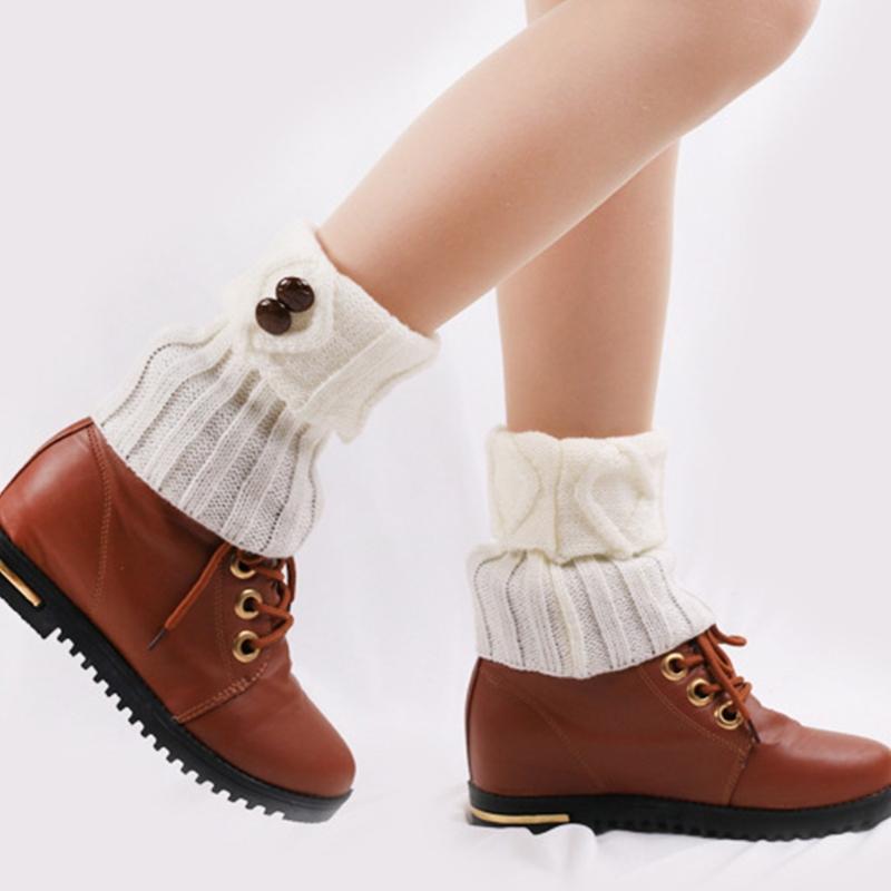 Short Women Crochet Boot Cuffs Socks Topper Gaiters Winter Button Cable Knitted Solid Color Elastic Leg Warmers Gifts