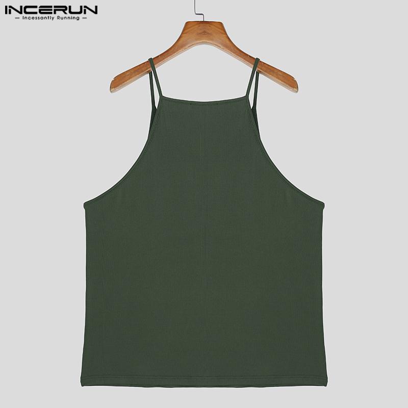 INCERUN Hauts à bretelles pour hommes Décontracté Col en V Sans manches Débardeurs Camisole unis