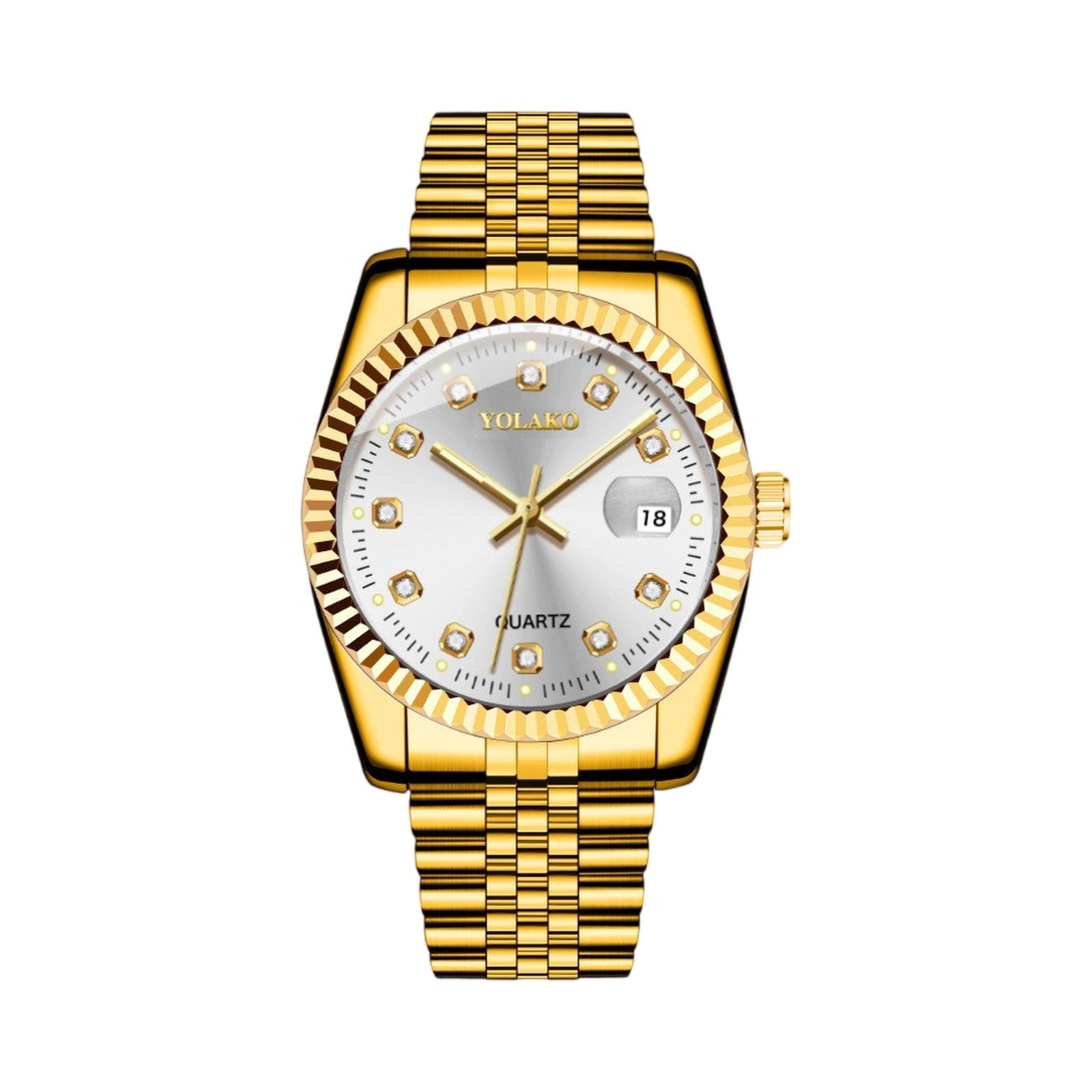 

Мужские кожаные деловые модные часы с ремешком для подарков One Size золотой