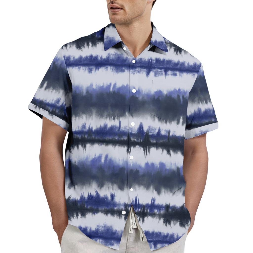 Men's Casual and Fashionable Tie- Textured Print Shirt - Men's Lapel Short-sleeved Button-up Shirt