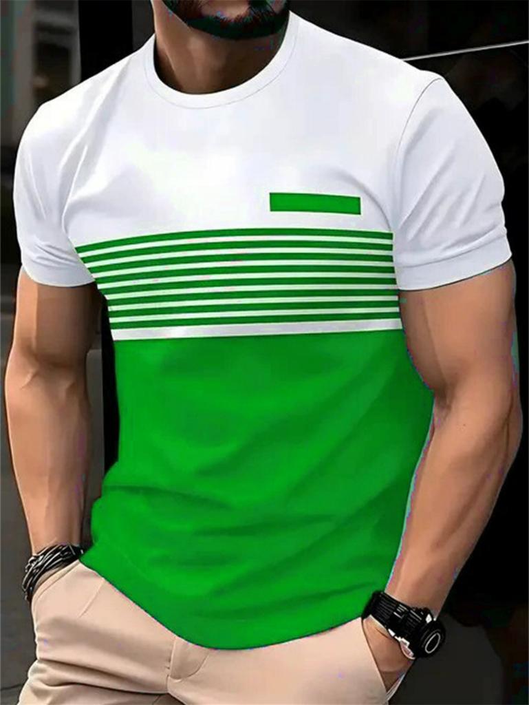 Fashion Men's T-Shirt Striped Pattern Short Sleeve Tee Summer Striped 3D Print Street Trend Simple Oversized Casual T-Shirt Men