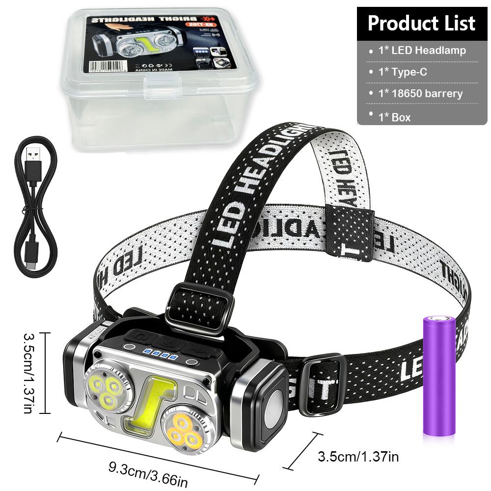 

Powerful Headlamp Waterproof Magnetic EDC Head Flashlight 18650 USB Rechargeable Lamp Motion Sensor Head Lamp for Hiking Fishing black