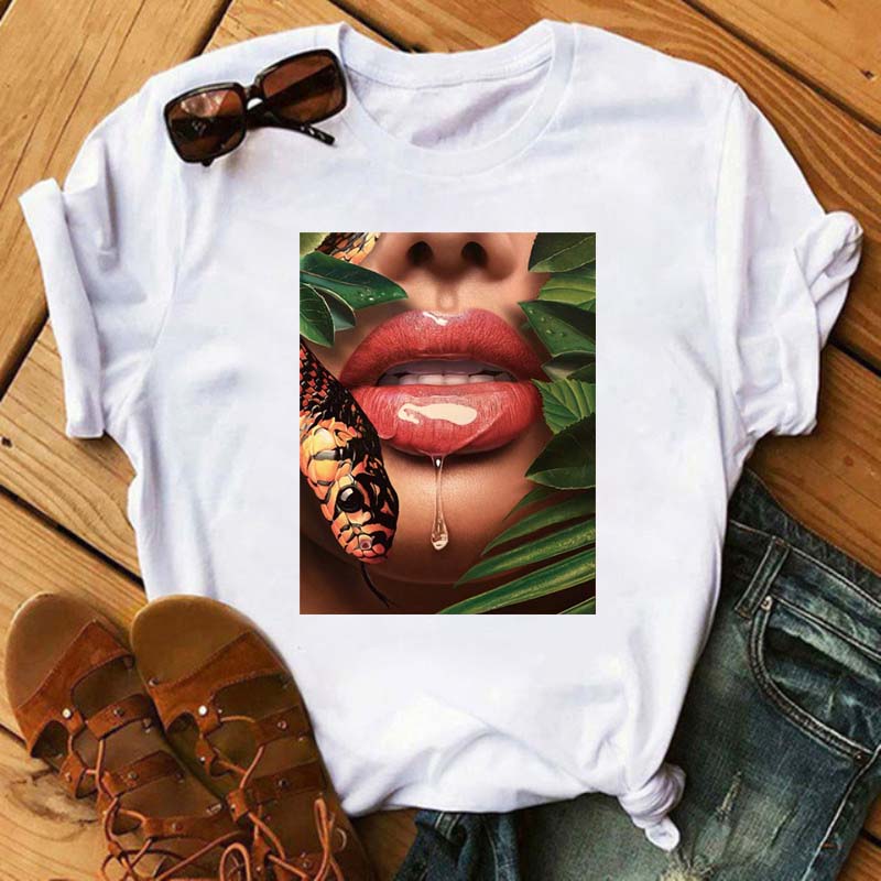 New Sexy Lips Unisex Tshirt Fashion Graphic Printed Tshirt Harajuku  Ulzzang Rose Diamond Snake Lips Casual Tops Tee