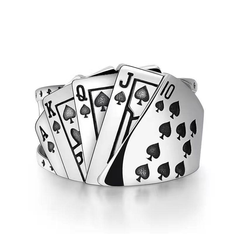

Flush Poker Ring for Men and Women, Domineering Retro Square Open Ring Jewelry one size(US size 6-13)