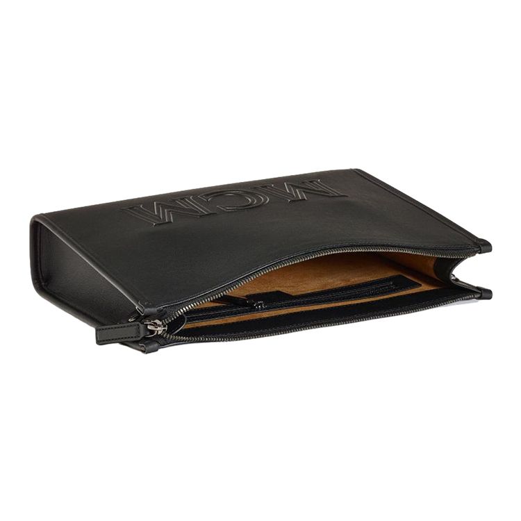 MCM Black Leather Logo Embossed Crossbody Bag for Daily & Travel Use