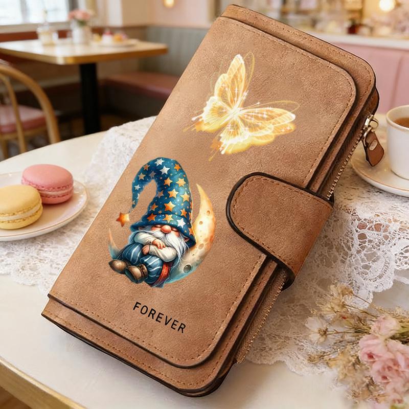 Dwarf & Butterfly Women's Long Wallet Tri - fold Card Holder Multi - slot Storage Printed Zipper Wallet for Cash ID Credit Card Daily Items Gift