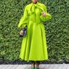 Women Long Sleeve Elegant Dresses Bow Collar High Waisted Pleated Mid Calf Luxury Birthday Party Vestidos Mujer Dress