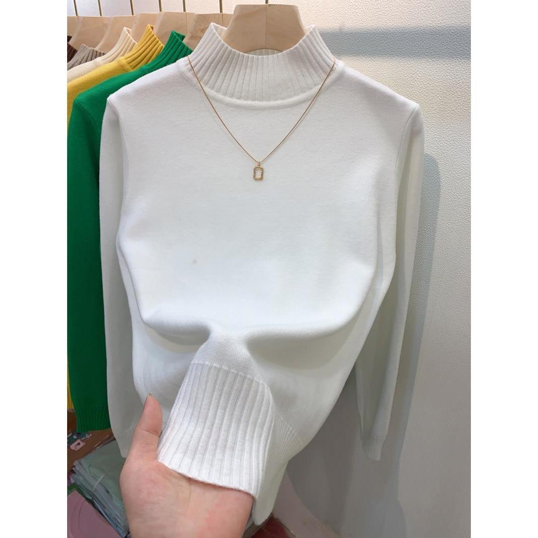 Водолазка однотонный свитер женская мода новые эластичные топы трикотажные пуловеры с длинным рукавом низ трикотажные простые шикарные одежды 2XL белый