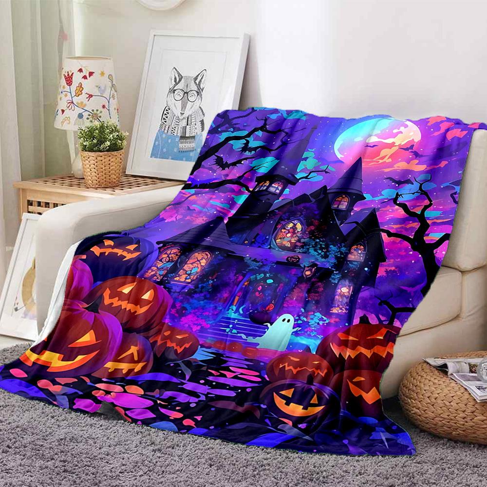 1pc Halloween Haunted Blanket, Lightweight Flannel Throw Blanket for Sofa, Bed, Travel, Camping, Living Room, Office, Couch, Chair, and Bed