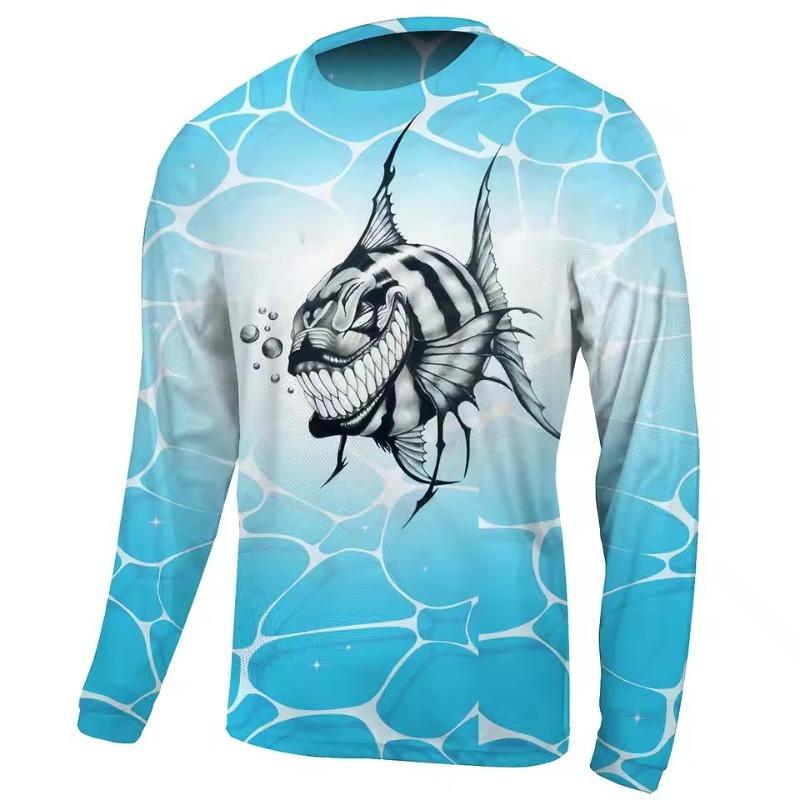 3D-Druck Herren Angelshirt Outdoor Langarm UV-Schutz Atmungsaktiv Schnelltrocknend Leicht Schweißableitend Tops Frühling Sommer Angeln