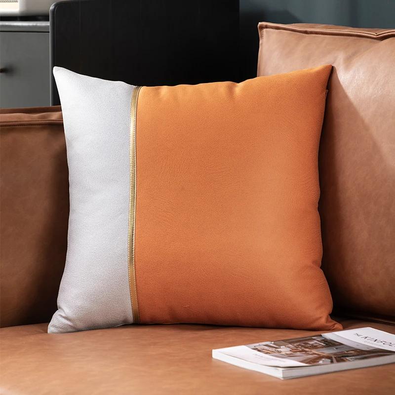 Solid Color Technology Cloth Pillowcase Modern Imitation Leather Waterproof Cushion Cover Nordic Sofa Living Room Decor