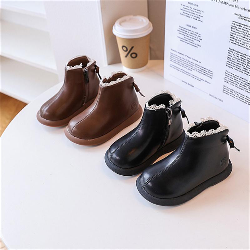 Autumn Children Boots Leather Girls Ankle Boots Lace Butterfly-knot Rubber Sole Toddler Kids Boots EU 21-30
