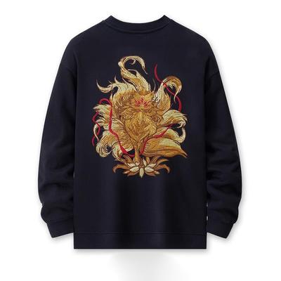 East Rain Long Sleeve with Embroidered Kirin Perfect for Spring and Chinese Loose Round and Perfect for Casual or Everyday FUN404 Men's T-Shirt
