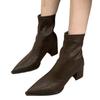 Pointed British fashion thick single boots women's 2025 new spring and autumn mid-heel small short boots thin boots fashion single boots