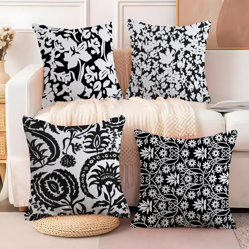 Simple Black And White Floral Pattern Pillow Case Sofa Living Room Bedroom Headboard Backrest Cushion Square Cushion