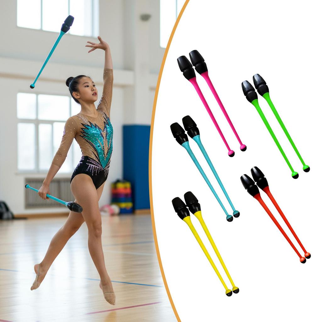 2 Pieces Gymnastics Stick Clubs Dance Exercise,for Children Adult,14.17" Length,Rubber Rhythmic Training Equipment Fitness Props